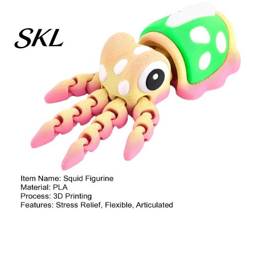 Colorful Desktop Figurine 3D Printed Animal Figures, Articulated Flexible Squid Model Sensory Stress Relief Fidget Toy Toy, Collectible Ocean