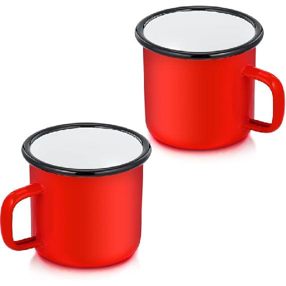P&P CHEF Enamel Camping Mugs Set 12 Ounce, Coffee Camp Enamel Tea Cups for Indoor and Outdoor Activities, Wide Handle & Smooth Rim,Portable & Classic
