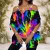 Women Plus Size Cold Shoulder Top American Flag Print V Neck Short Sleeve Casual Blouse