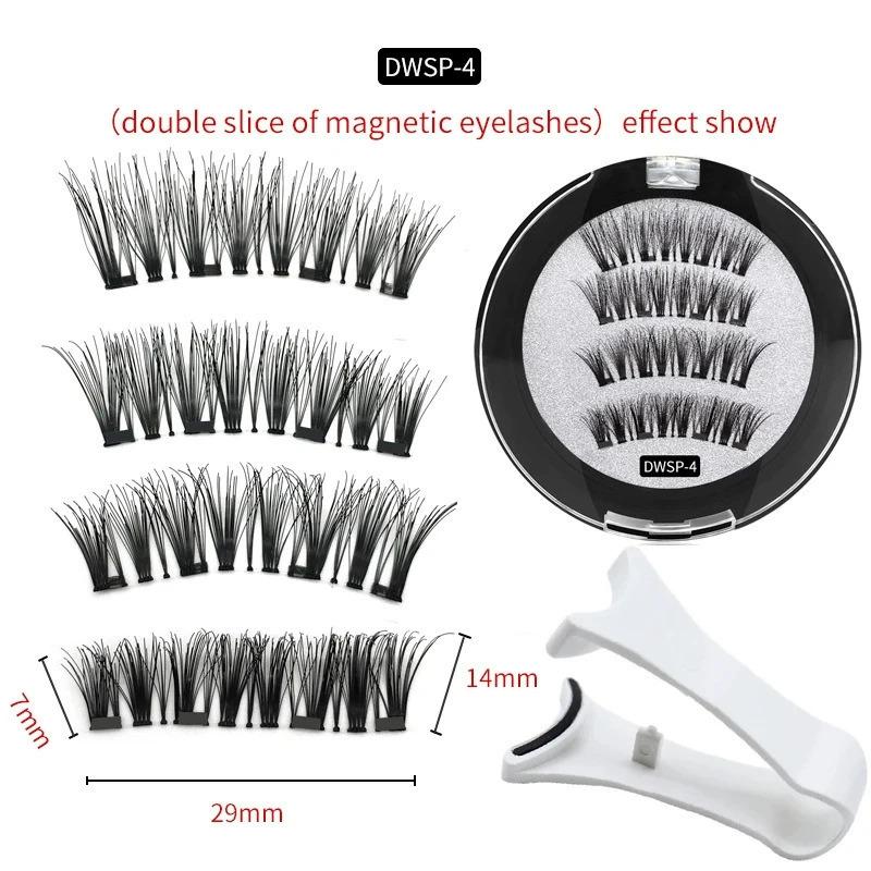 Europäische und amerikanische grenzüberschreitende Hot Sales Magnetische falsche Wimpern Klebstofffrei 4 Magnet Wimpern mit Clip Set Wiederverwendbare Wimpern
