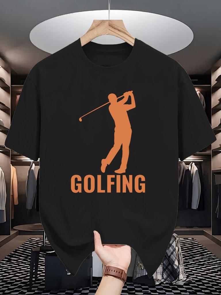 Golfing Player Silhouette Unisexs T Shirt Crew Neck Cotton Golf Tee For Golf Fans Outdoor Gift For Male Sports Lovers Daily Wear