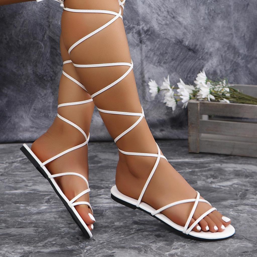 Plus Size Women's Open Toe Flat Sandals - European & American Style, Cross-Border Outdoor Beach Strap Slippers