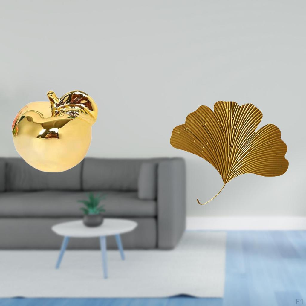 Fruit Sculpture Ceramic Figurine And Wrought Iron Ginkgo Leaves Wall Decor Abstract for