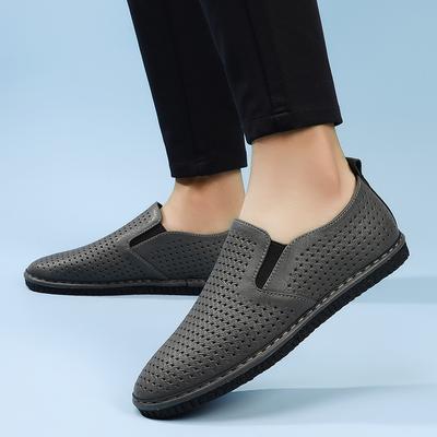 Scarpe Mocassini Estive da Uomo in Pelle Perforata Calzature Piatte Antiscivolo Traspiranti Scarpe Casual da Esterno Scarpe da Lavoro Ufficio Guida da Uomo