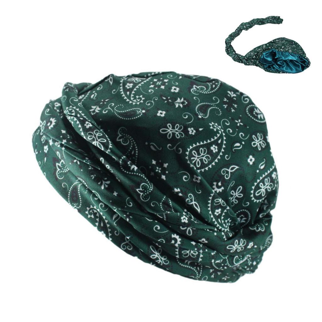 Men Women Satin Lined Turban Hat Adjustable Pre-Tied Headwraps Trendy Printing Sleeping Bonnet Chemo Hat Hair Cover