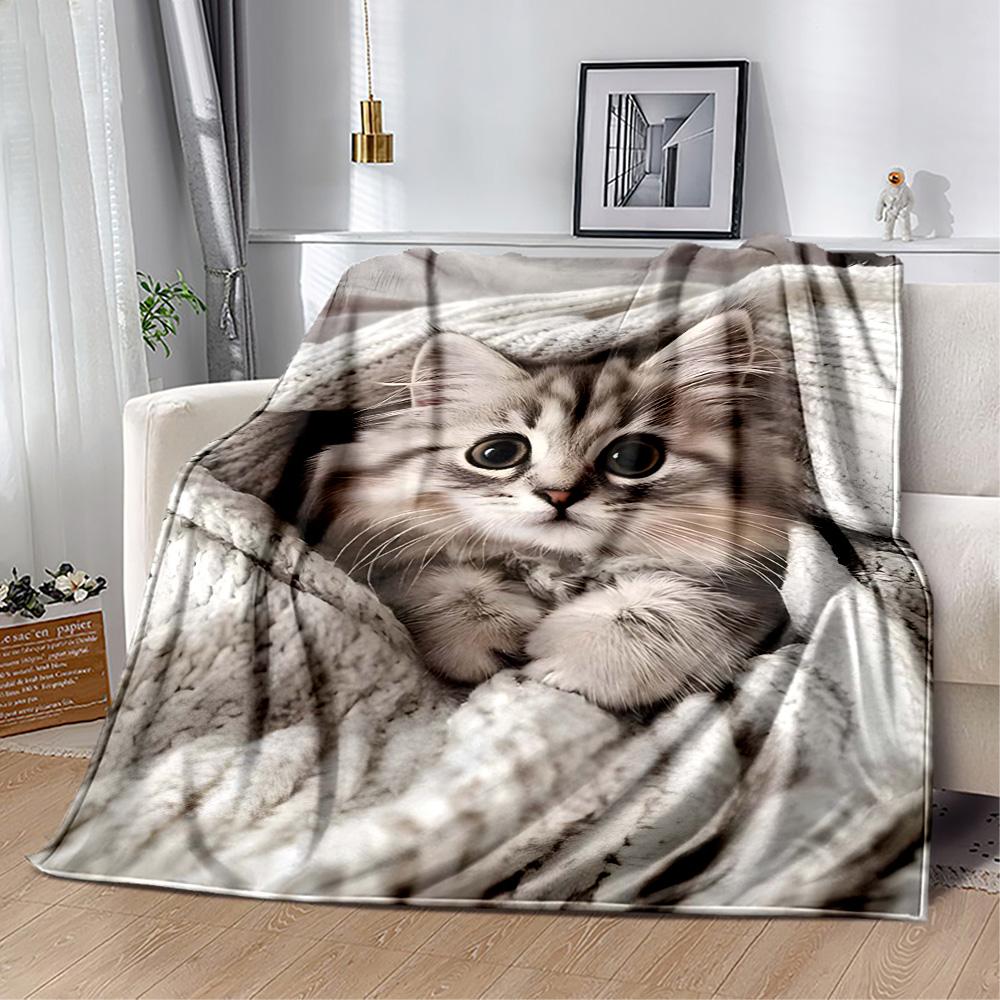 Whimsical Cat Artwork Flannel Blanket,Lightweight,Office Blanket,Sofa Blanket,Comfortable Blanket