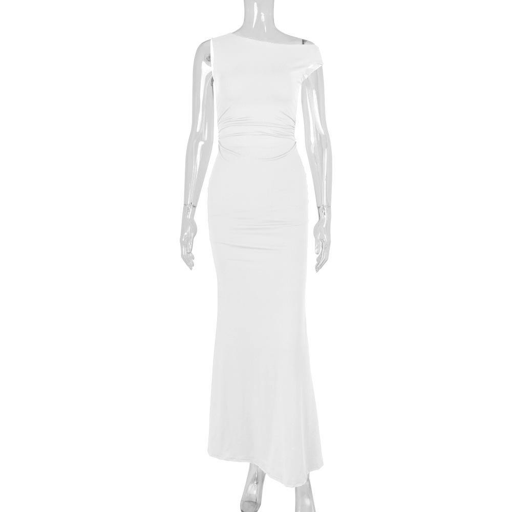 European & American Mermaid One-Shoulder Waist-Draped Sleeveless Dress for Women 2026