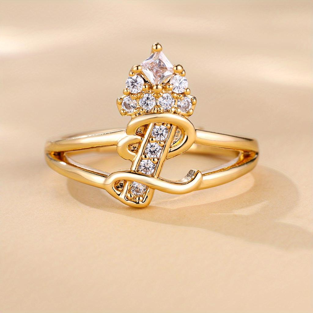Bague de princesse en Zircon, couleur dorée, 26 lettres anglaises, anneau d'ouverture réglable, bijoux de mariage, cadeau de saint valentin, 1 pièce