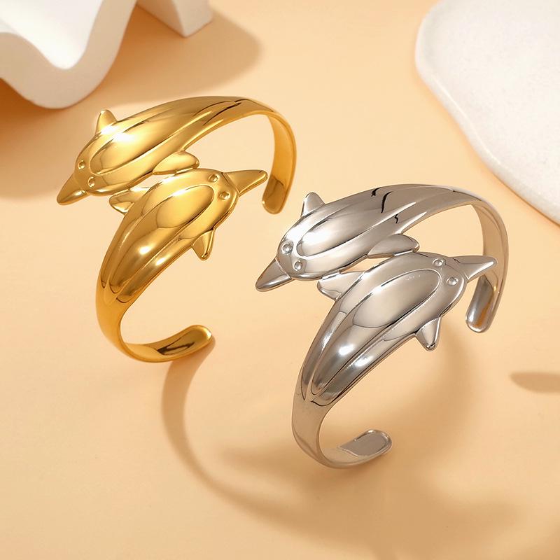 Vergoldetes Titanstahl Delfin Armband: Leichter Luxus, Europäischer & Amerikanischer Stil, Modisches Offenes Design