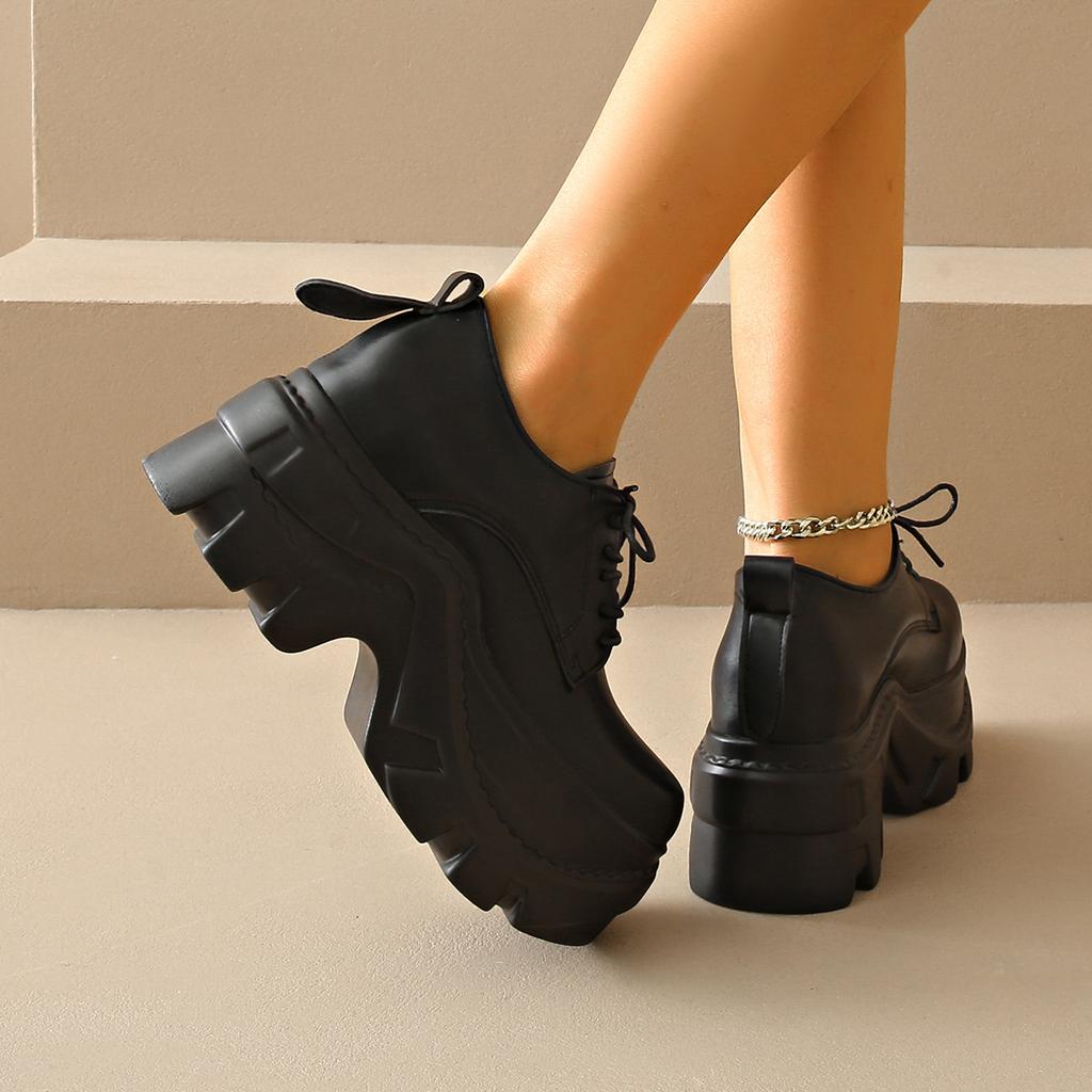 Fashion Thick Bottom Round Head Front Strap Large Solid Color Women Casual Single Shoe Fashion Versatile Loafers High Heels Ladies Shoes