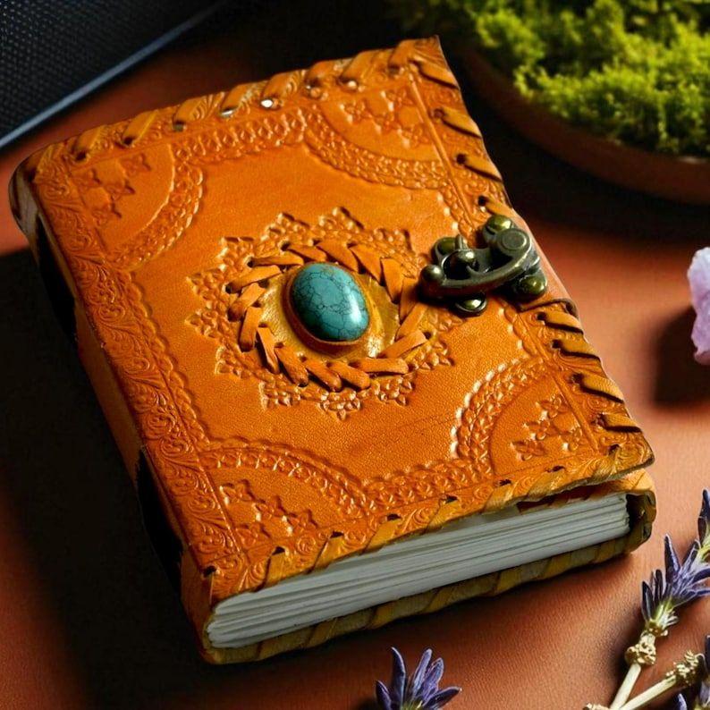 Embossed Leather Book of Shadows: Lapis Lazuli Grimoire Journal