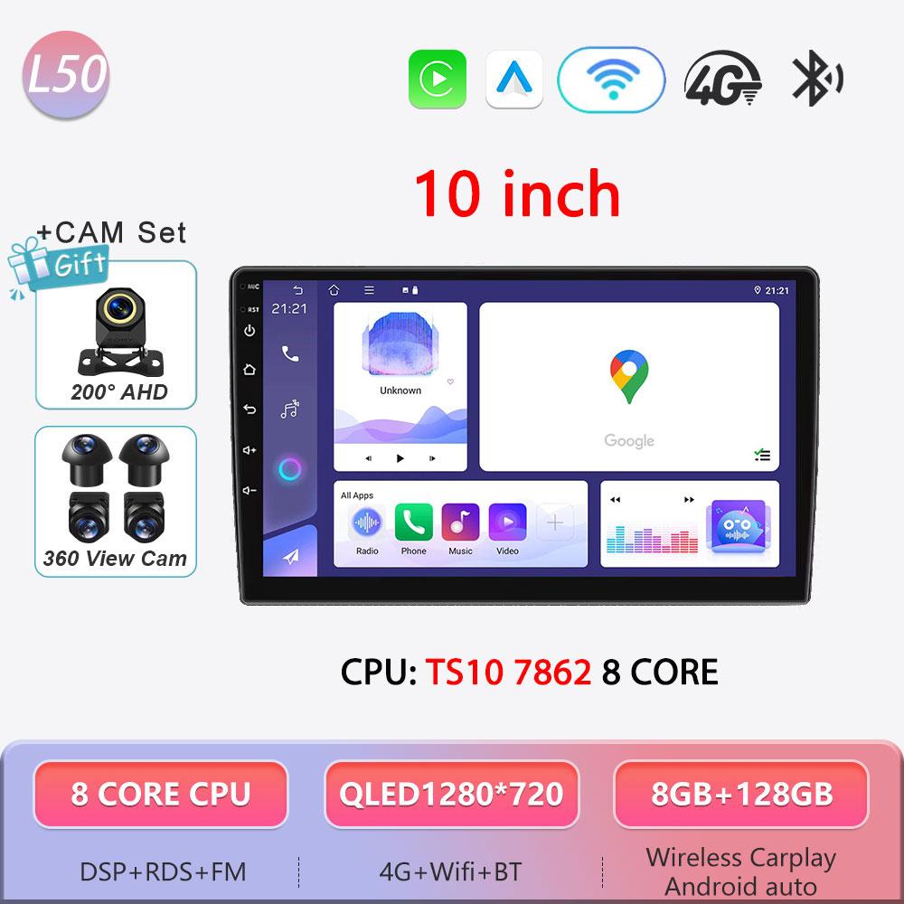 Autoradio Android 16 universel 9/10 pouces, CarPlay, Android Auto, GPS, lecteur multimédia, WiFi, écran QLED, BT 2 DIN