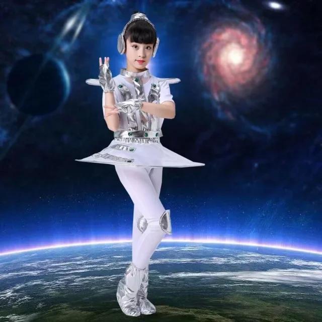 Costume Bambini Robot Spazio Stile Futuro Ragazzi Ragazze Abito da Esibizione Alieno Halloween Spettacolo Teatrale Festa Cosplay Vestiti per Travestirsi