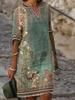 Women Spring Summer Fashion New Printed Ethnic Style V Neck Casual Dress