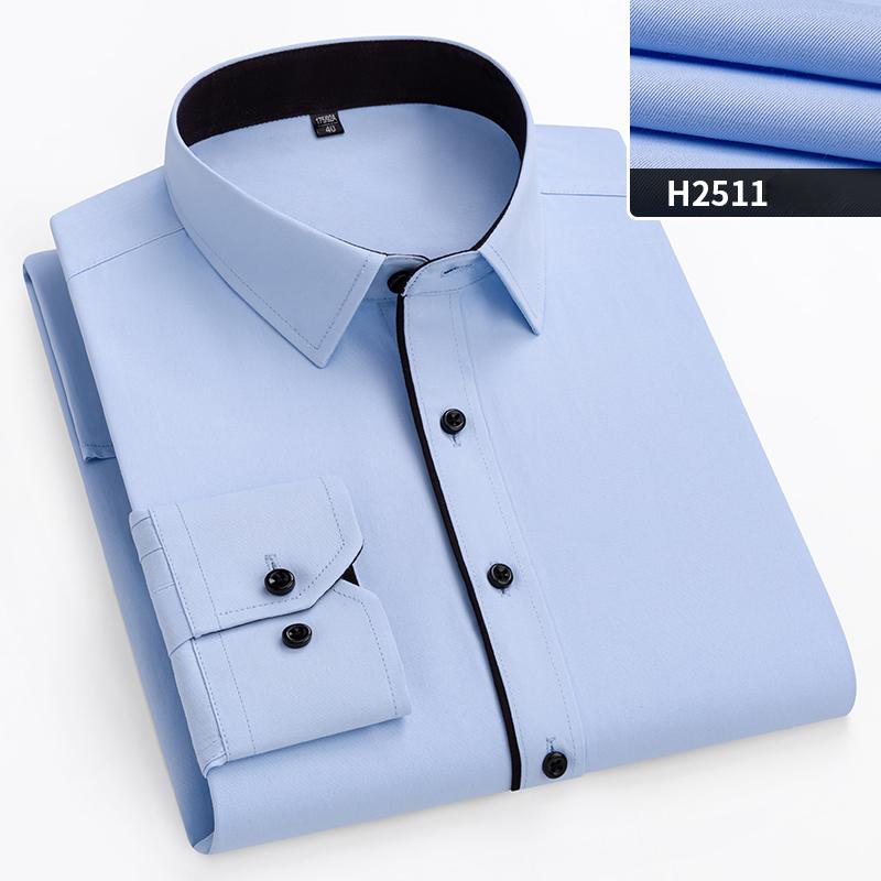 Double Collor Full Shirts for Men Plus Size Slim Fit Formal Plain Shirt Over Size Office Clothes Solid Long-sleeve Business Tops