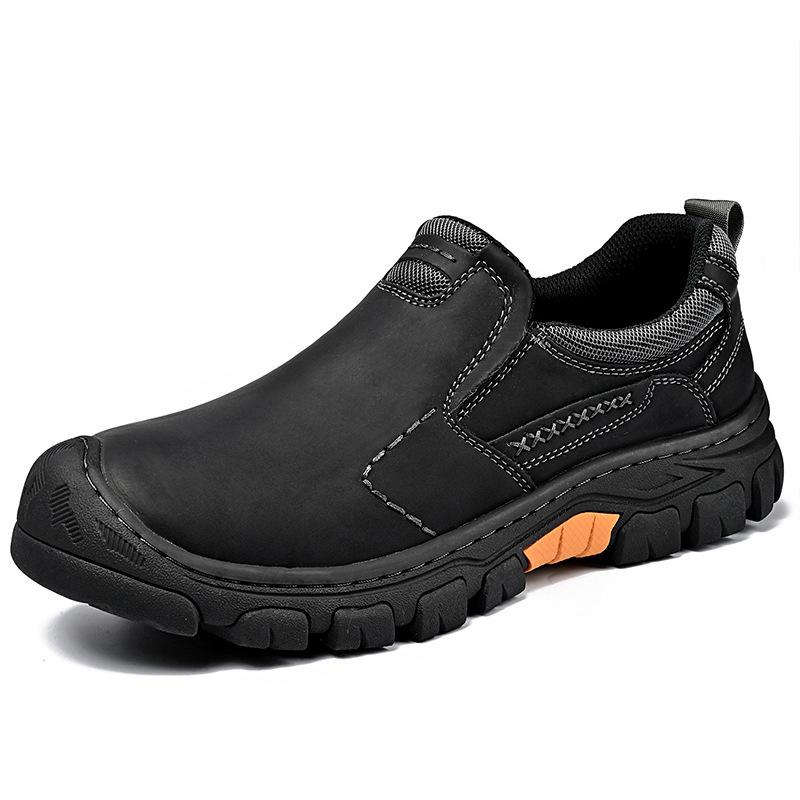 Men's Waterproof Slip On Faux Leather Hiking Shoes for Male Outdoor Non-Slip Walking Sneakers Casual Loafers Work Shoes Comfortable Short Boots