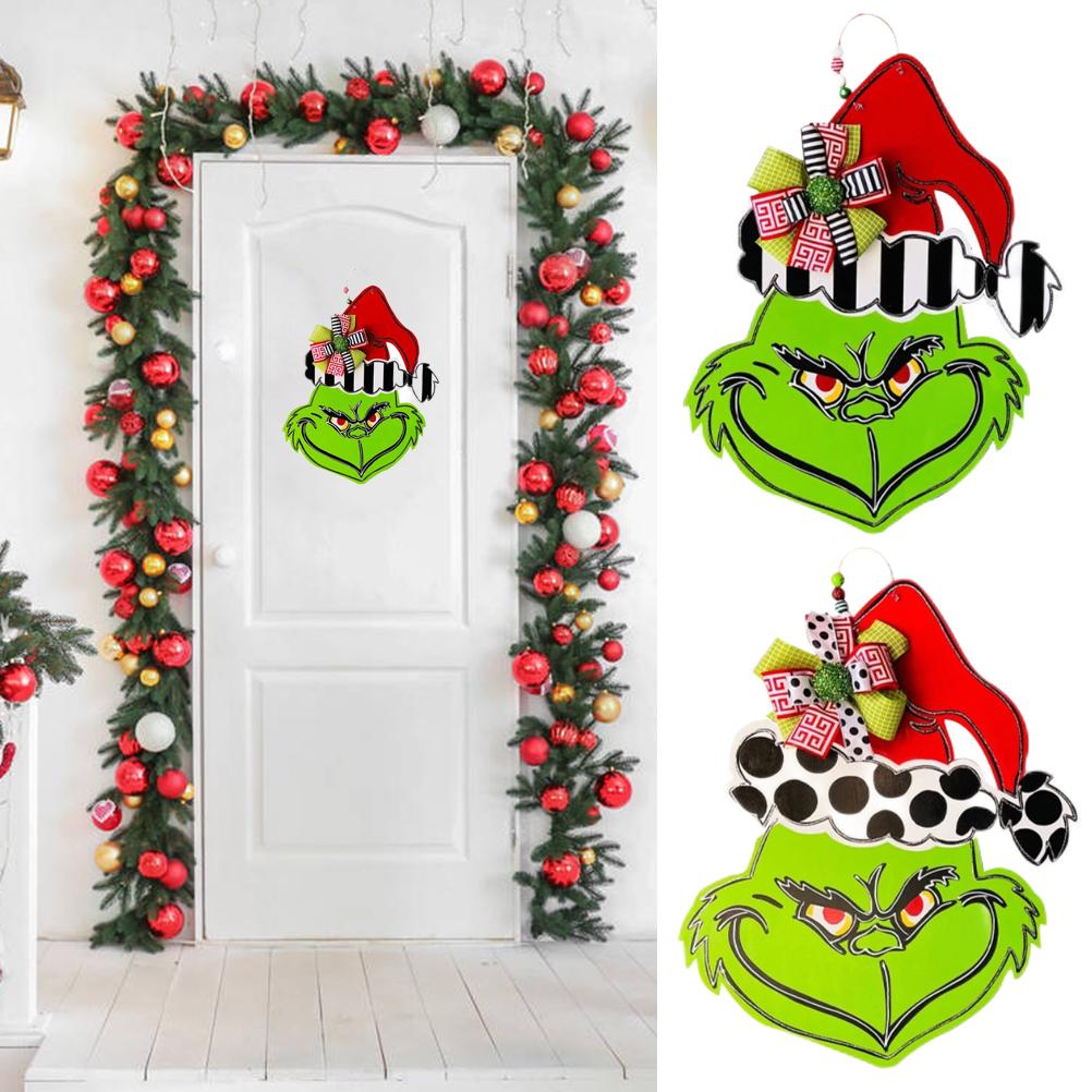 Christmas Welcome Door Sign Green Film Character Wooden Wreath for Front Door Wall Porch Indoor Outdoor Decor