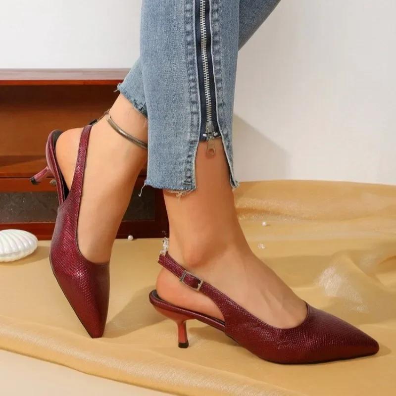 Fashion Ladies Shoes Summer Brand Pointed Toe Slingbacks Women's Sandals Fashion Buckle Strap Office and Career Plus Size Toe Cap Pumps
