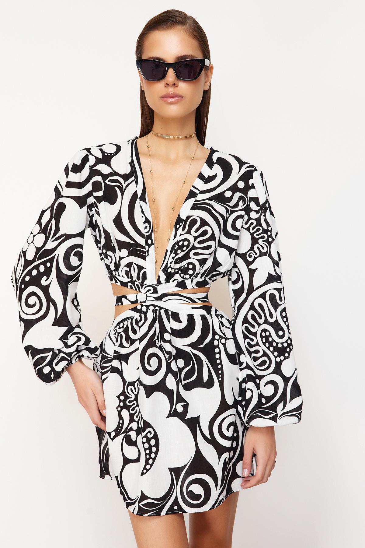 

Женское платье, новый сезон, модное мини-тканое пляжное платье с цветочным узором и вырезом на окне