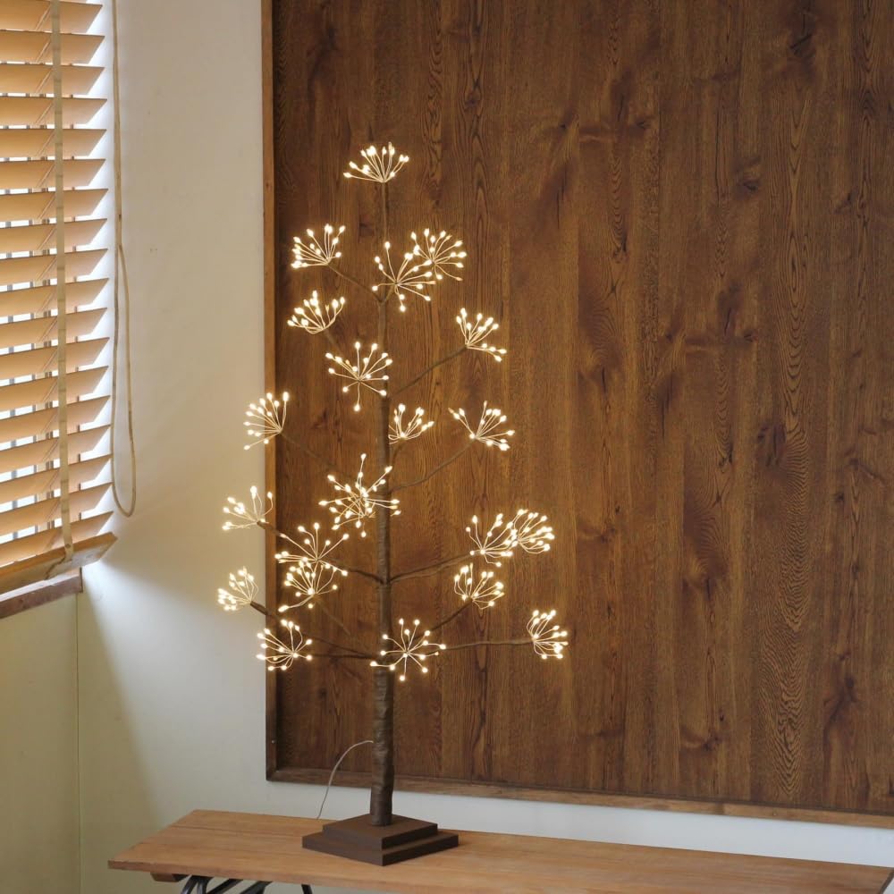 Wall-Mounted Revolution Christmas Tree with LED USB Lights, Glowing Ornament, Nordic Style, Natural Decoration (Blossom, 90cm/M Size)