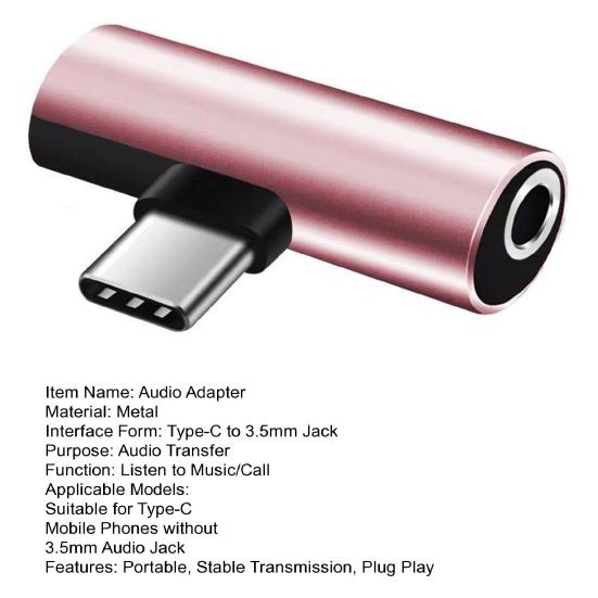 2 w 1 Szybkie ładowanie Stabilna transmisja Plug Play Adapter audio Konwerter USB-C na gniazdo słuchawkowe 3,5 mm Akcesoria audio