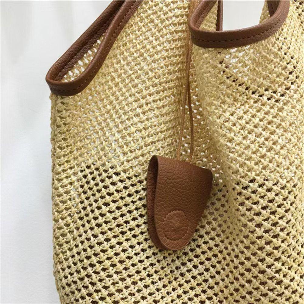 Parent Shoulder Bag Straw Woven Bag Tote Bagwith Sunglasses Clip Hollow Shoulder Bag  Travel