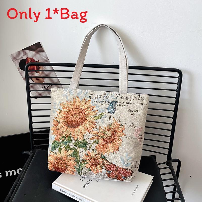Embroidered Canvas Tote Bag For Women With Zip Closure For Daily Use