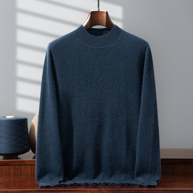 Men's 100% Pure Cashmere Double-Layer Sweater, Semi-High Neck, 2025 Autumn/Winter Thick Knit Base Layer