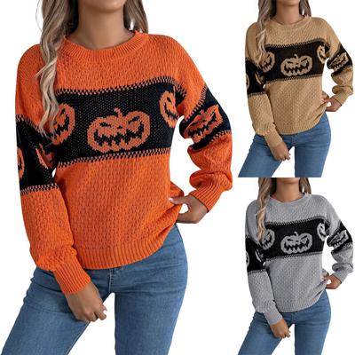 Damenmode Lässig Locker Halloween Kontrastfarben Pullover Langarm Pullover Top