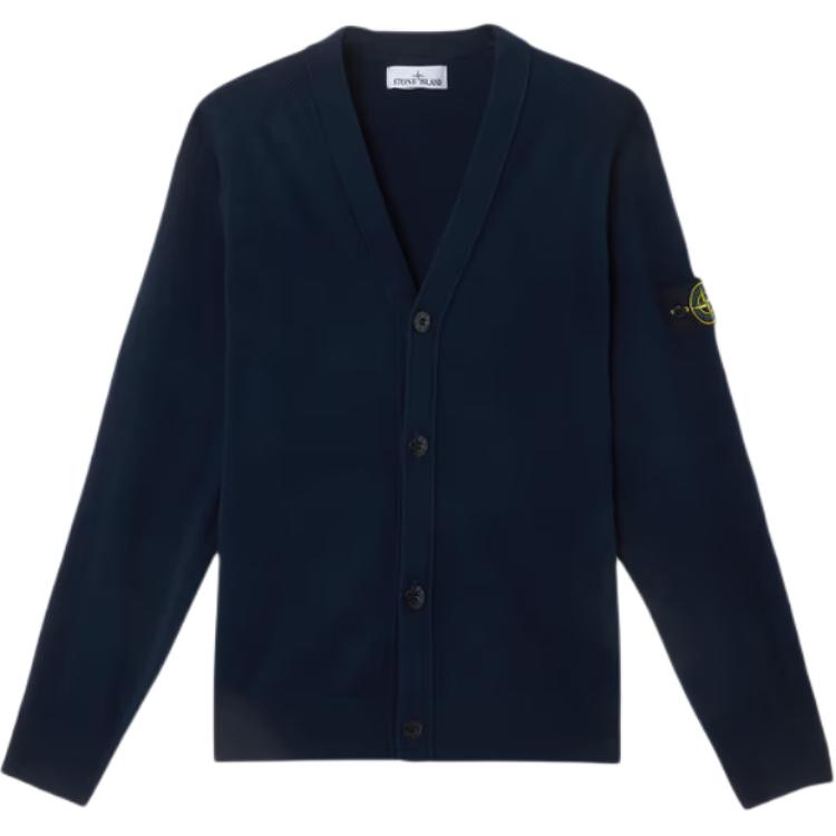 Stone Island V-Neck Loose Fit Long Sleeve Sweater Men sweater Navy-Blue K1S155100023S00B4-V0020
