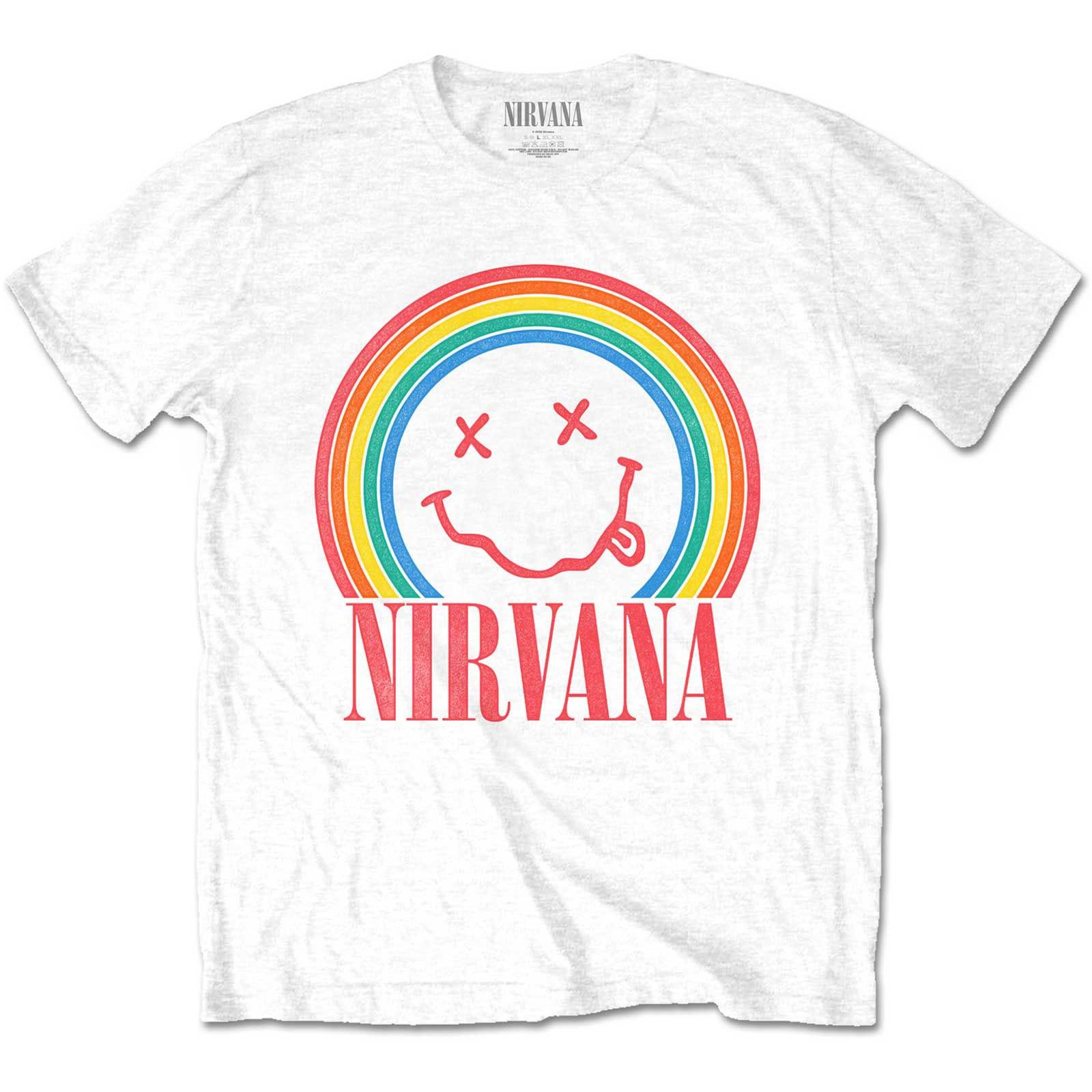 Men s Nirvana Smiley Rainbow T-shirt Small White S