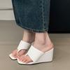 Open-toed wedged flip-flops shoes women's shoes wear 2025 summer high-heeled square-head French sandals