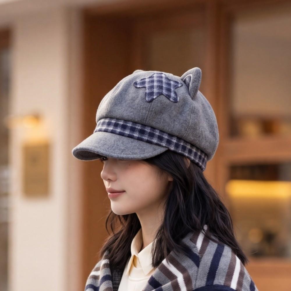 Japanese Style Women Octagonal Hat Autumn and Winter Newsboy Hat Harajuku Outfit