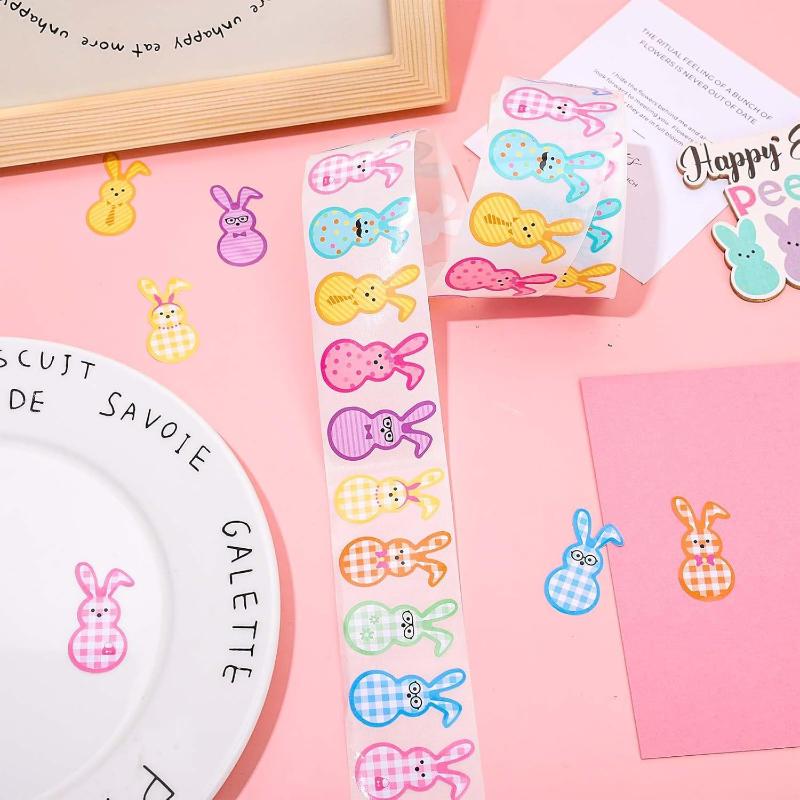 100-500 Stück Osterhasen-Stickerrolle Niedliche bunte Kaninchen-Papieraufkleber 9 Designs Muster Geschenkverpackung Verschlussaufkleber