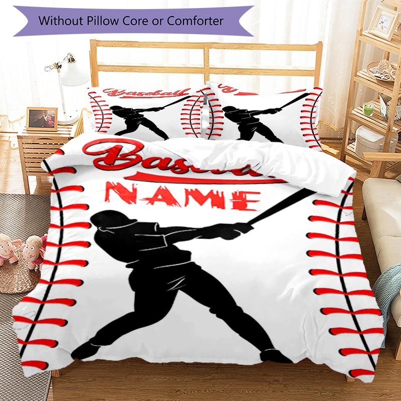 Set Biancheria da Letto Baseball con Nome Personalizzato 3 Pezzi Copripiumino Chiusura Include 1 Copripiumino e 2 Federe, Morbido e Confortevole per Tutte le Stagioni.