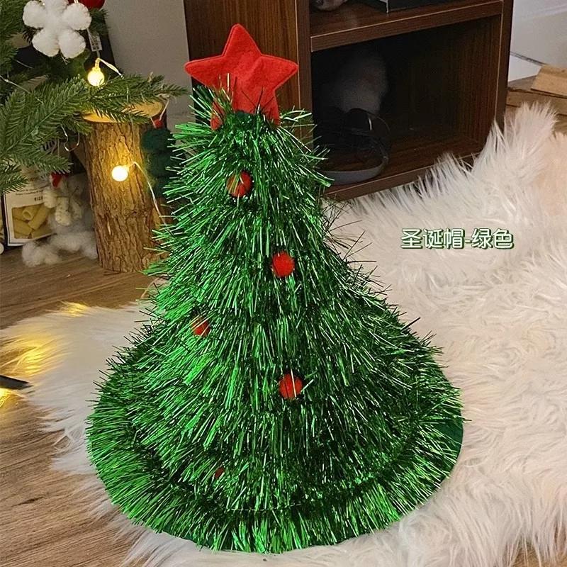 Red Christmas Tree Shape Hat Xmas Adult Kids Props Noel Hat Merry Christmas Decor 2025 Feliz Navidad Happy New Year 2026