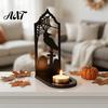 Halloween Table Centerpiece Candle Holder, Gothic Hollow Silhouette Holder for Tea Lights, Dark Bat Shaped Light Style Pumpkin Ghost Cat Tabletop