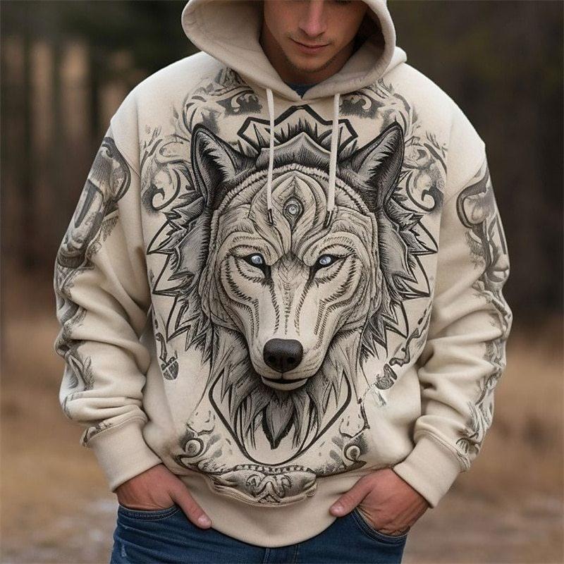 Villdyr Ulvemønster 3D Digitaltrykk Herre Mote Hettegenser