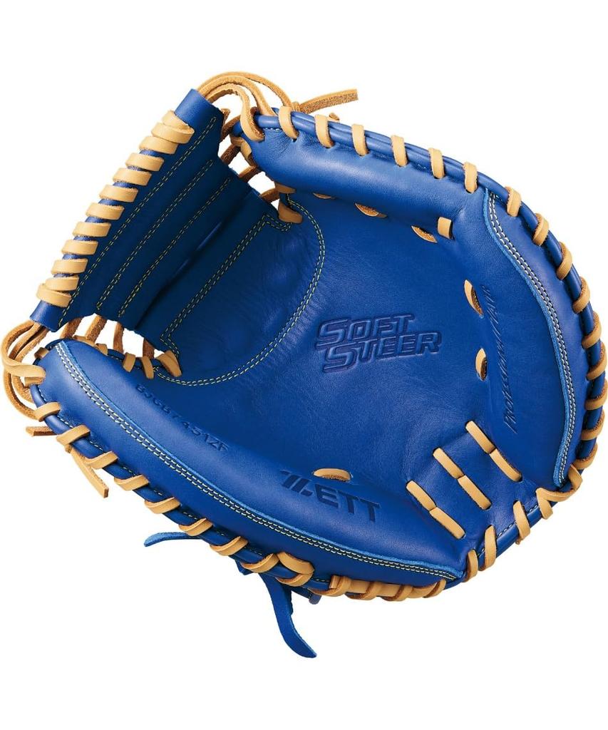 ZETT Youth Baseball Soft R Brown BJCB74512F Catcher's Mitt, Steer, Blue/P (2532),
