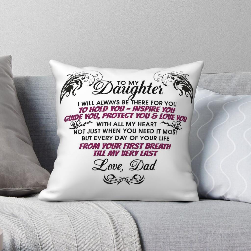To My Daughter Square Pillowcase Polyester Linen Velvet Pattern Zip Decorative Throw Pillow Case Bed Cushion Cover