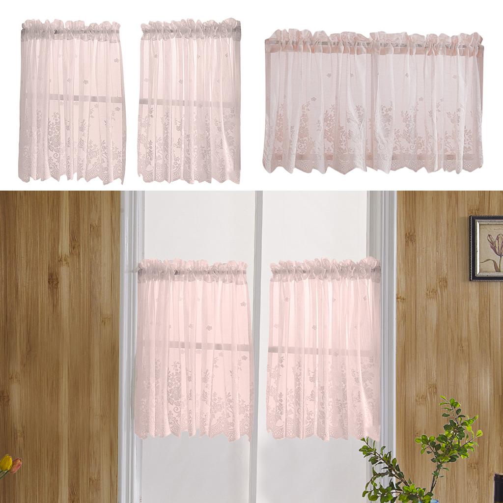 Tier And Valance Curtain 3 Pieces Embroidered Kitchen Curtains