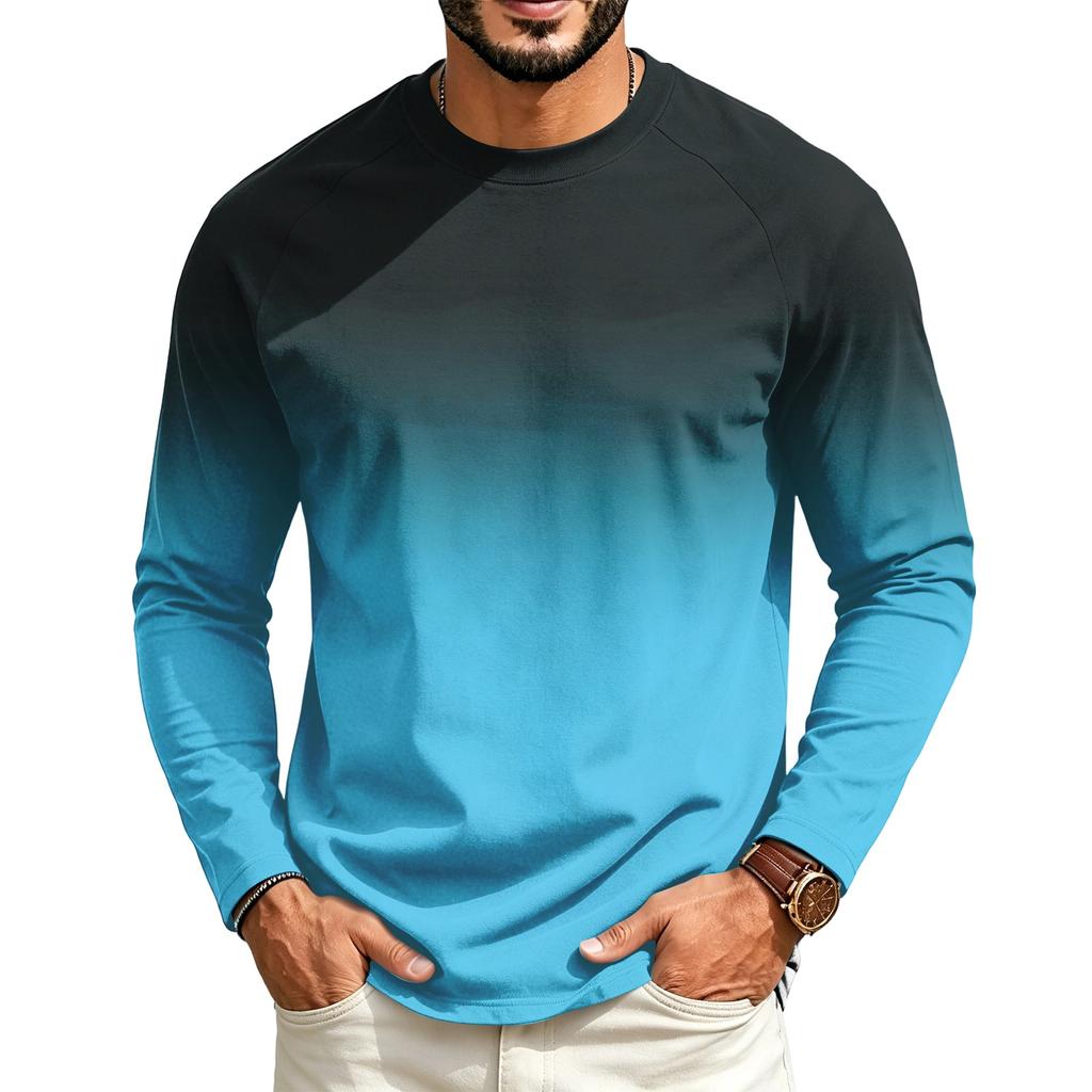 Men's Raglan Long Sleeve T-Shirt Neck Casual Top for Everyday Wear