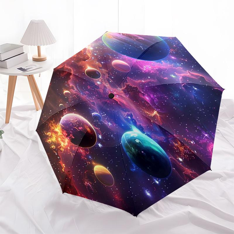 Galaxy, Nebula Themed Automatic Opening and Closing Umbrella, Compact Travel Umbrella, Lightweight and Portable, Suitable for Beach Commutin