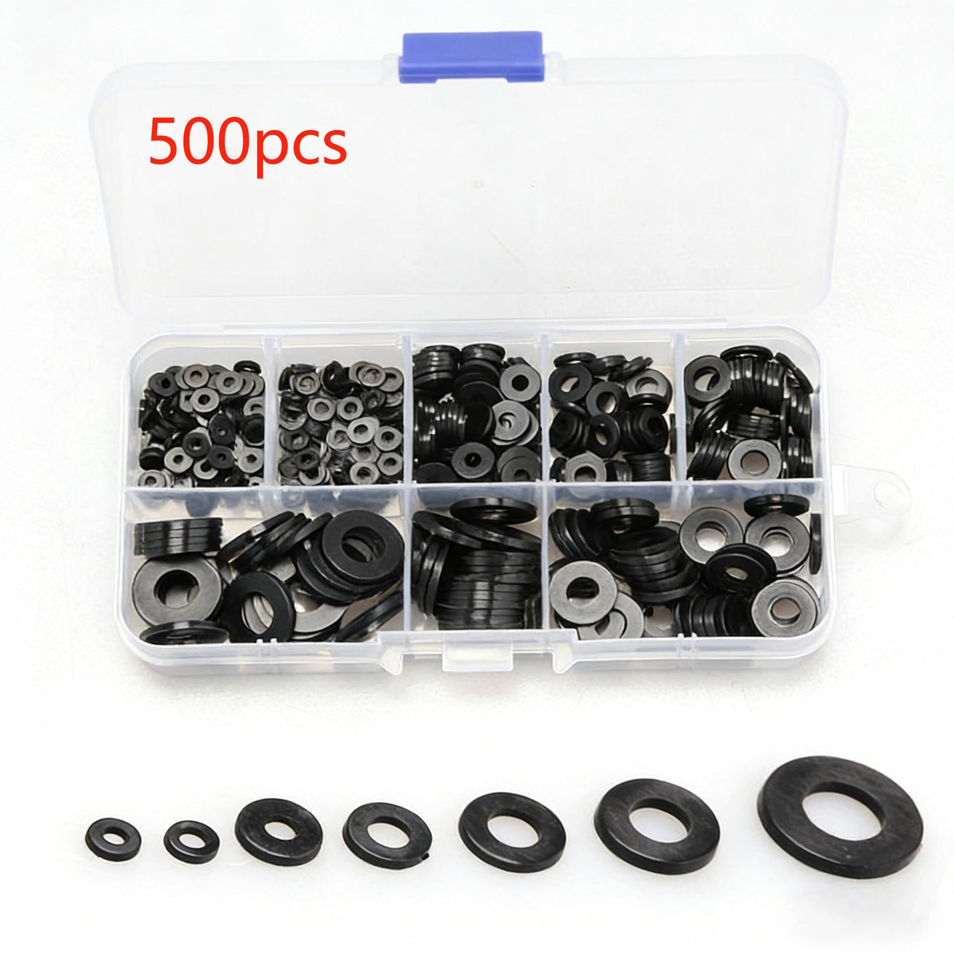 500PCS Boxed Nylon High Temp Insulation Flat Plastic Washers Black Nylon Washers M2-M8, 7 Types