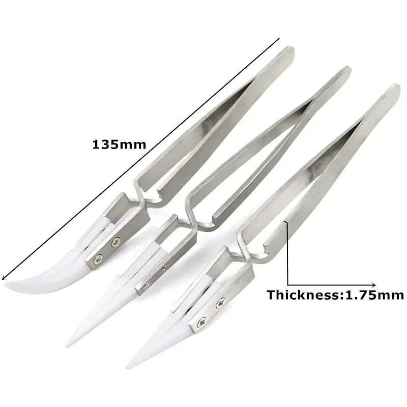 3pcs Ceramic Tip Labor-saving Electronic Soldering Tweezers, Anti-Static Reverse Acid Resistant Precision Chuck Tweezers 2025