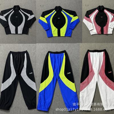 Streetwear Color-Block Větruvka Set Kalhot Cargo s Síťovanými Panely Pánské Dámské Ležérní Oblečení