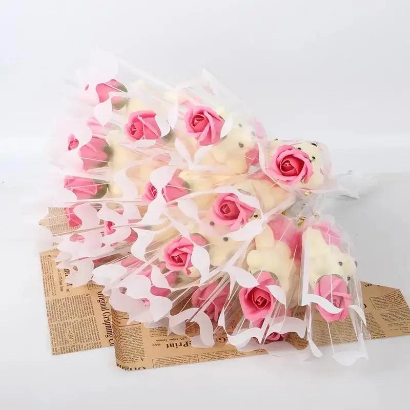 1 Stück Künstliche Blume Duftende Blumenseife Rosen Mit Niedlichem Bär Weihnachtsgeschenk Bunte Seifenrose Heimdekoration