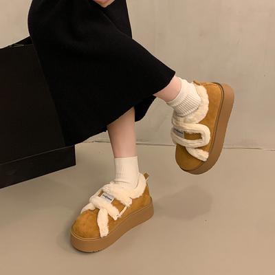 Thick-soled Plush Shoes Women Wear Ugly and Cute Snow Boots 2025 Winter New Thickened Thermal Cotton Shoes Board Shoes