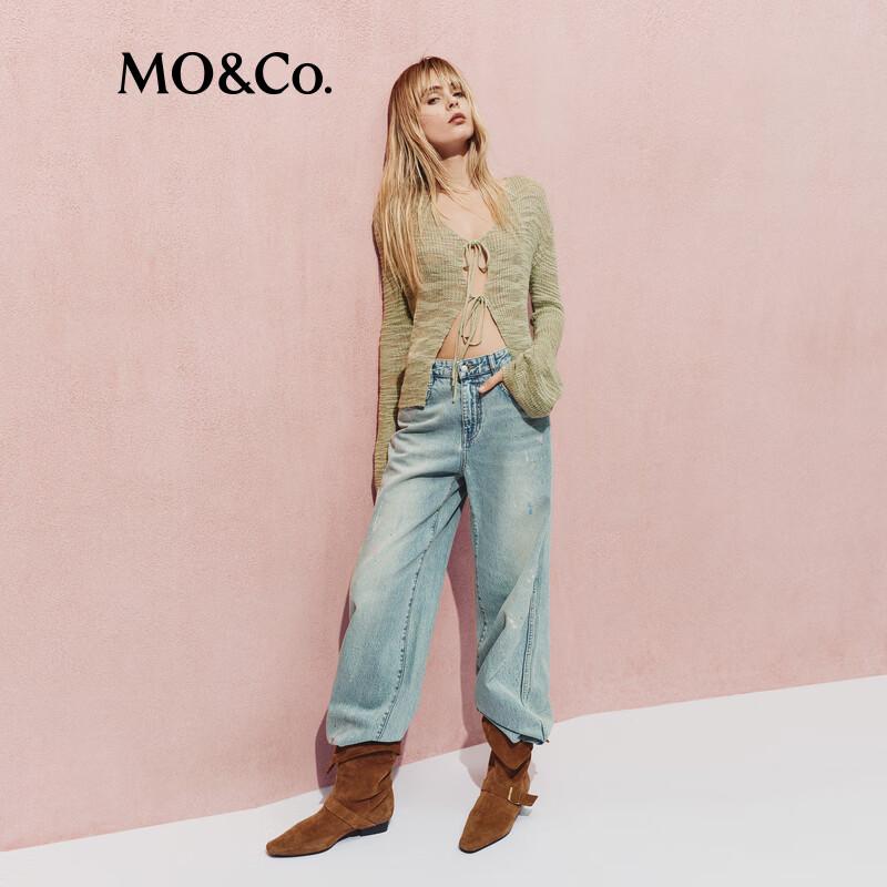 MO&Co. Cotton-Linen Blend Tie-Up Knit Cardigan