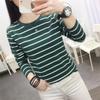Women's Retro Striped Long Sleeve Slimming Base Layer T-Shirt for Autumn/Winter 2024